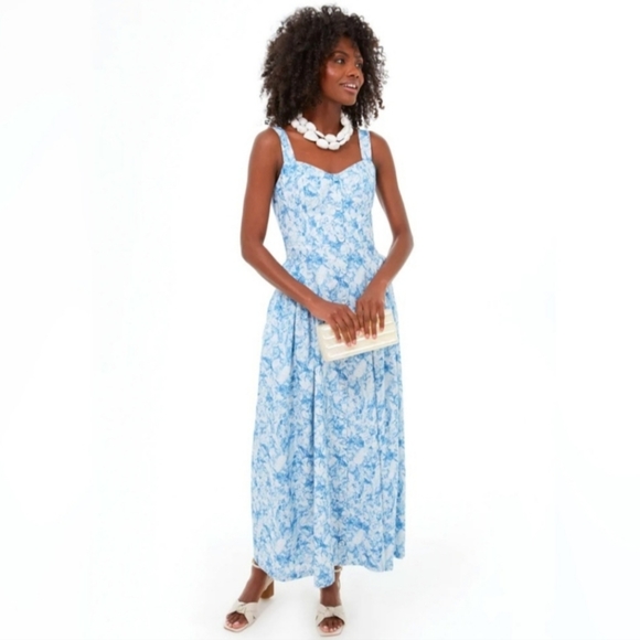NWT Tuckernuck Hyacinth House Blue Abstract Floral Roasemary Midi Dress size L - Picture 1 of 13
